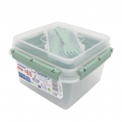 Kvadratinė maisto dėžutė su įrankiais ir vidiniu skyriumi (2,25 l)
