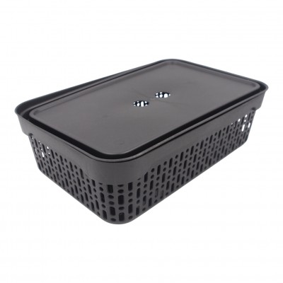 Plastikinė dėžė su dangčiu 40×30×13 cm JUODA