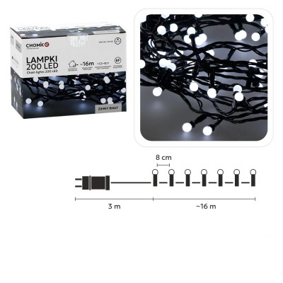 LED girlianda „Ball Lights“ 200 LED, šaltai balta, 16 m