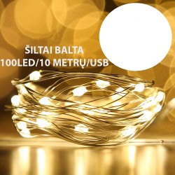 Šiltai balta LED girlianda su USB jungtimi, 10 m, 100 LED Šiltai balta LED girlianda su USB jungtimi, 10 m, 100 LED