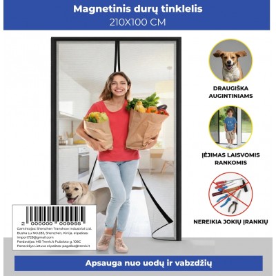 Aukštos kokybės magnetinis durų tinklelis 210 × 100 cm