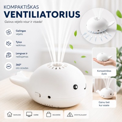 Mini ventiliatorius su skraidančiu kamuoliuku (baltas)