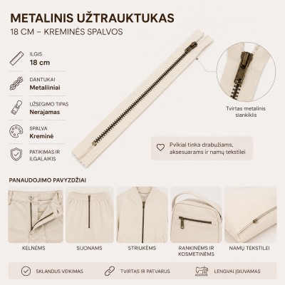Metalinis užtrauktukas 18 cm – baltos spalvos