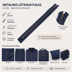 Metalinis užtrauktukas 24 cm – mėlynos spalvos Metalinis užtrauktukas 24 cm – mėlynos spalvos