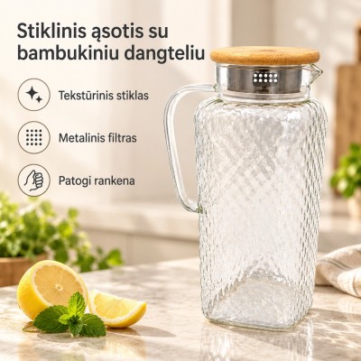 Stiklinis ąsotis su bambukiniu dangteliu 1800 ml