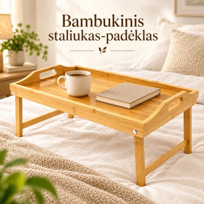 Bambukinis padėklas su sulankstomomis kojelėmis