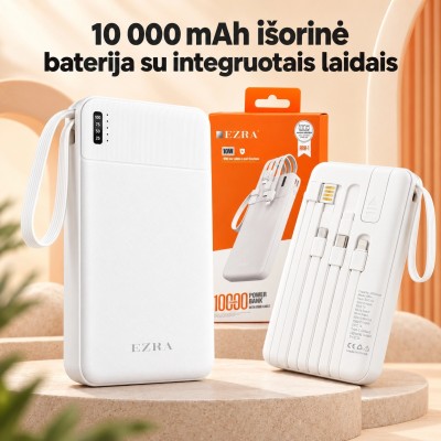 Išorinė baterija su integruotais laidais EZRA PB147-1 10 000 mAh