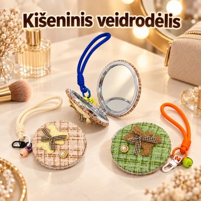 Pakabinamas kišeninis veidrodėlis su pliušiniu meškiuku