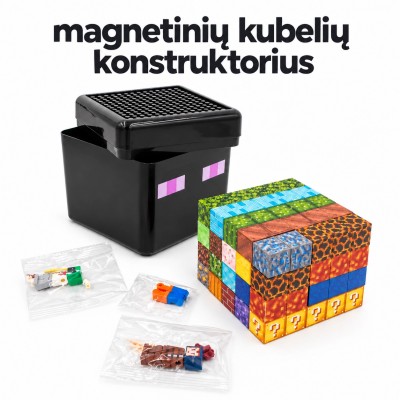 Magnetinis „Minecraft“ tipo konstruktorius kvadratinėje dėžutėje