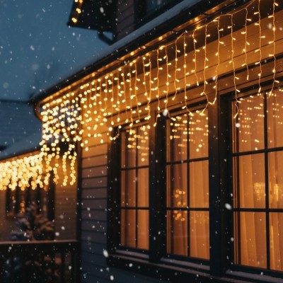 LED varveklių užuolaida, 300 LED, 12 m, šiltai balta su blyksniais