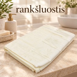 34 × 74 cm kreminės spalvos bambuko pluošto ir medvilnės rankšluostis su bambukų raštu