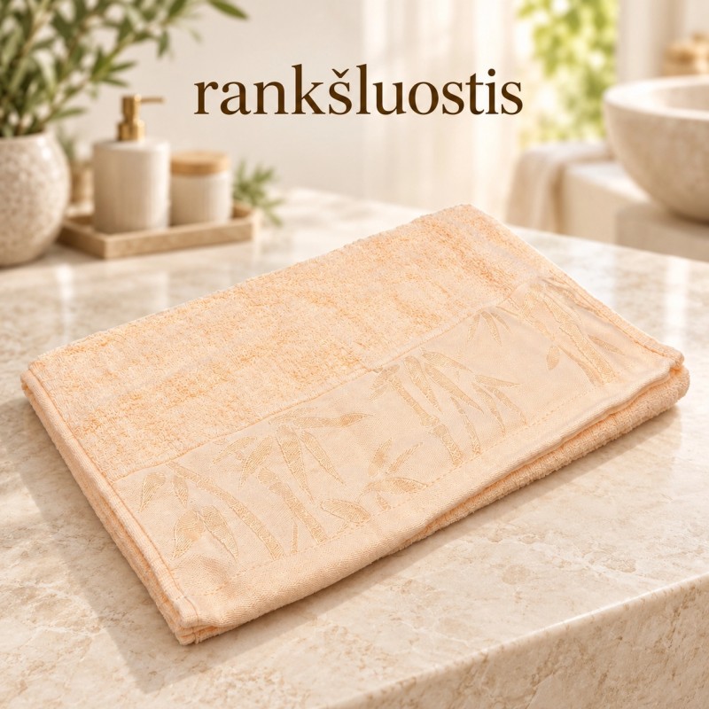 34 × 74 cm rožinės spalvos bambuko pluošto ir medvilnės rankšluostis su bambukų raštu