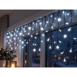 LED girlianda „Varvekliai“, 300 LED, 12 m, šaltai balta su blyksniais