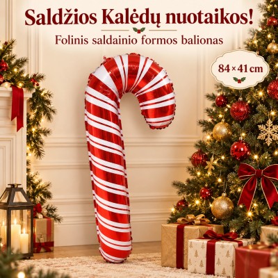 Folinis balionas „Kalėdinė saldainio lazdelė“, 84 × 41 cm