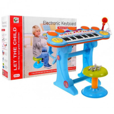Kokybiškas vaikiškas pianinas su kėdute ir mikrofonu