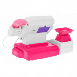 Žaislinis, rožinis kasos aparatas su krepšeliu