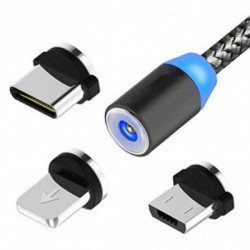 Magnetinis įkrovimo kabelis USB (+3 antgaliai iphone ir andraoid)